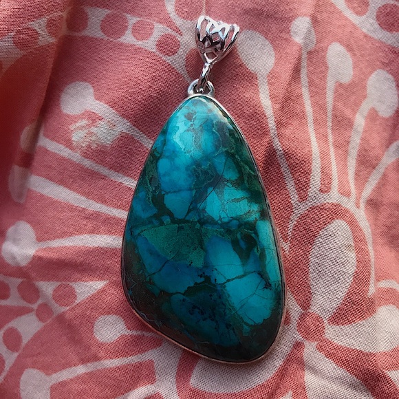 Stunning Chrysocolla Larimar Silver Pendant